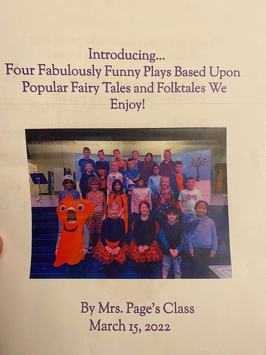 Mrs. Page’s Fractured Fairytale play production, put on by her second grade class was an absolute hit! We are so proud of all of these students… They are absolute stars! Thank you to Mrs. Page for making this wonderful event possible!