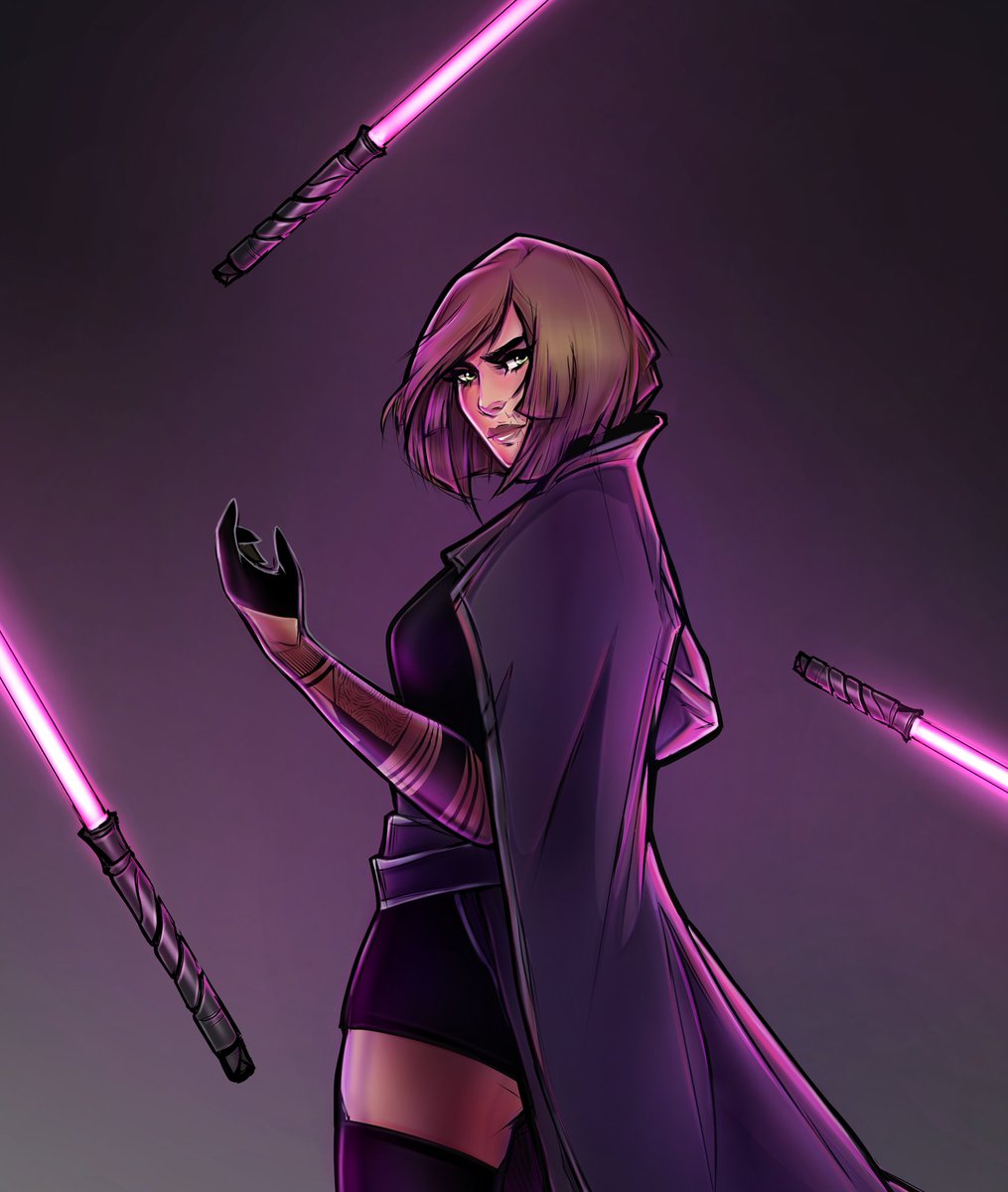 eluvianna's tweet photo. I love line art but always wanted to find a way to do it with some rendering.

For this one, I remember just staring at the highlight on her forearm and the saber pommels. I think I surprised myself and it's still one of my absolute favorites 💜 https://t.co/9gNmytgqOm