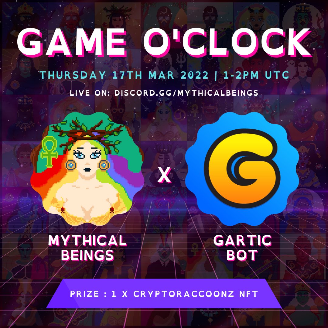MythicalBeings_'s tweet photo. GAME O'CLOCK IS BACK!!
This time with an epic giveaway from @Metacity_eth!

Beat the channel's record and 1st place wins 1 CryptoRaccoonz NFT 🏆🎉

Thurs 17th March, 1 PM UTC
See you at https://t.co/o9p1HHYAVU [#🎮| games]

#MythicalBeings #NFTGame #NFTGiveaway #NFTCommunity https://t.co/4hqddJzKc7