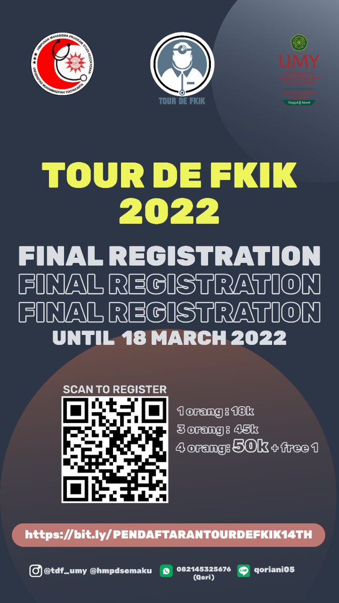 TDFUMY's tweet photo. [H-3 TOUR DE FKIK]
Assalamu'alaikum wr. wb
Halo! Gimana kabarnya adik-adik SMA/MA dan alumni? 
TDF 14th udah semakin dekat nih! Hari ini TDF 14th Final Registration sudah dibuka! https://t.co/t9lbReVjuI