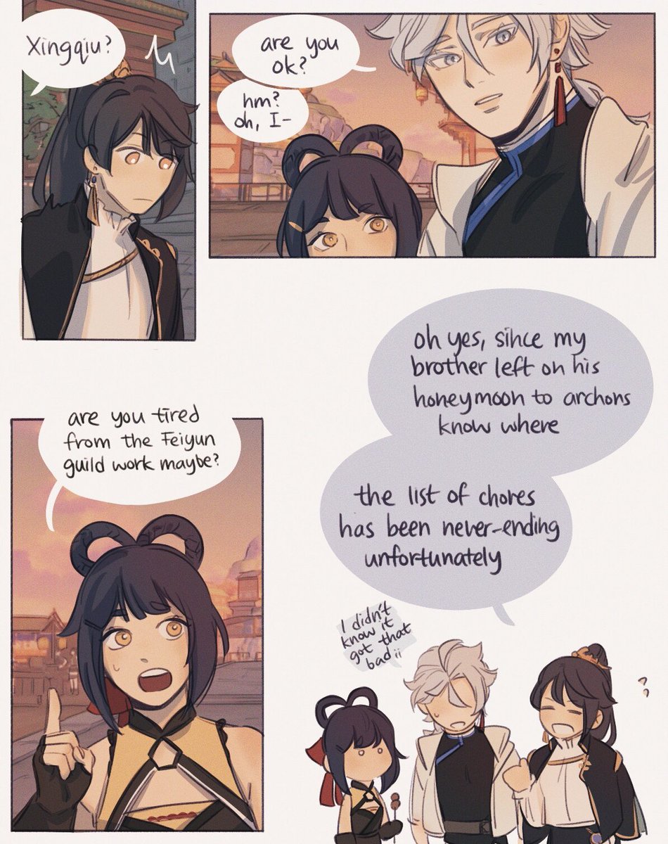 "unrequited" xingyun (5/?) - liyue trio hang out and uhhhhh 