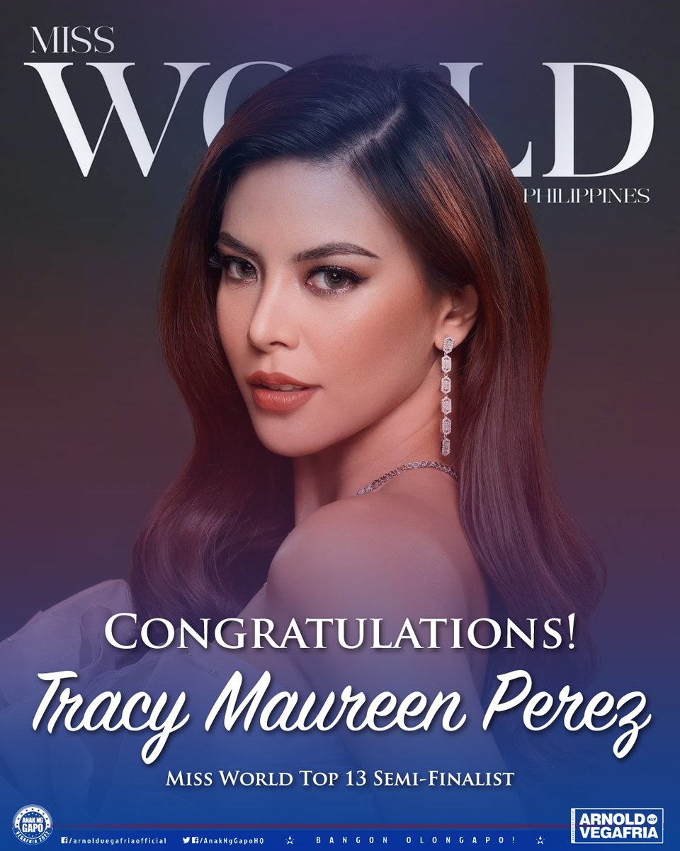You Made Us Proud #TracyMaureenPerez 🇵🇭👑

Top 13 semi-finalist at the #70thMissWorld pageant held March 17 in #PuertoRico

Thank you Tracy for showing us the true heart of a #QUEEN. ❤🤍💙

#MissWorld2021 #ExceptionallyEmpoweredFilipina #MissWorldPhilippines2021 #ALVtalents
