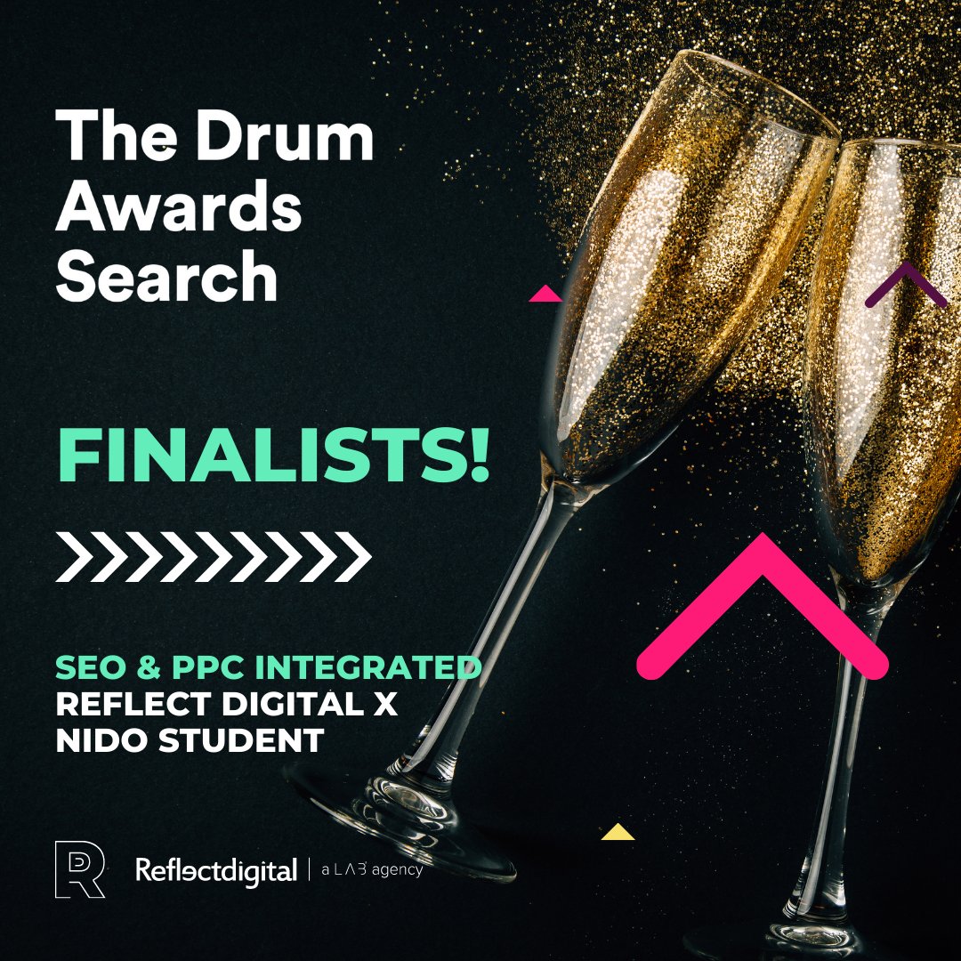 We are super excited to announce Reflect Digital has been shortlisted in the Drum Search Awards in the ‘ SEO & PPC- Integrated’ Category with @Nido_Student 🎉 🥂 By leveraging our #SEO & #PPC services, we managed to sell out multiple markets in record time👏 @TheDrumAwards