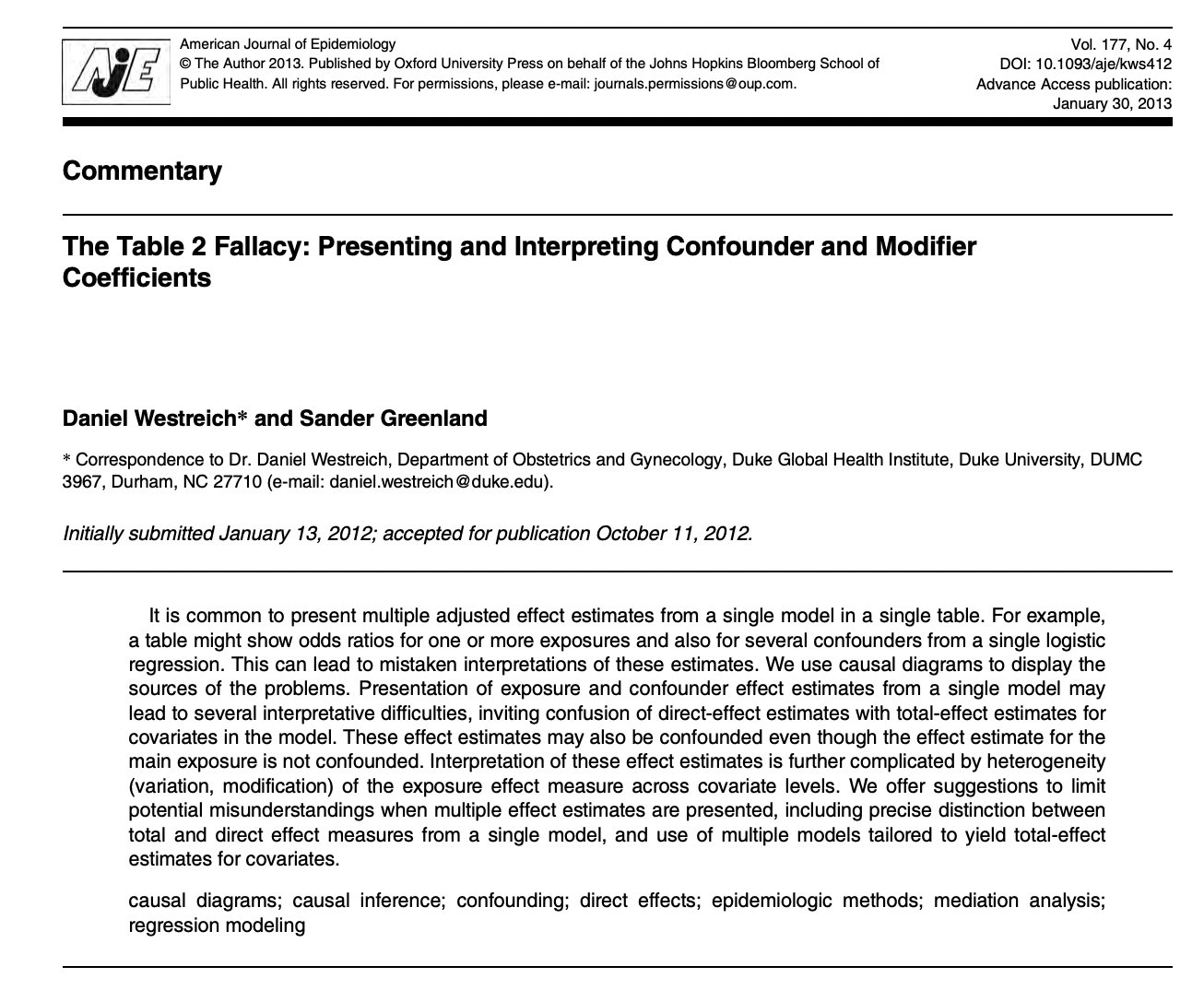 Maarten van Smeden on Twitter "Table 2 fallacy possibly the most