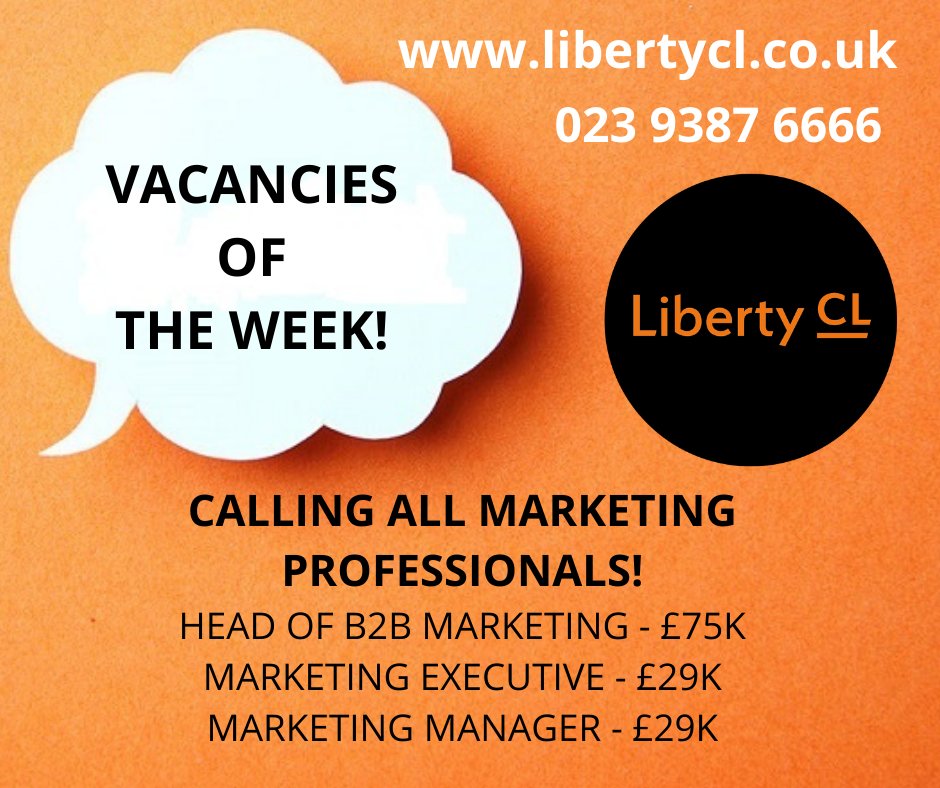 libertyhr2's tweet photo. This week's #Commercial #VacanciesOfTheWeek and it's all about #Marketing 

If there's something that takes your fancy, why not give the Liberty CL Recruitment #JOBS page a click (https://t.co/JhFEjKuolq) or call the team on 023 9387 6666 for an informal chat? https://t.co/2n92mnNZgA