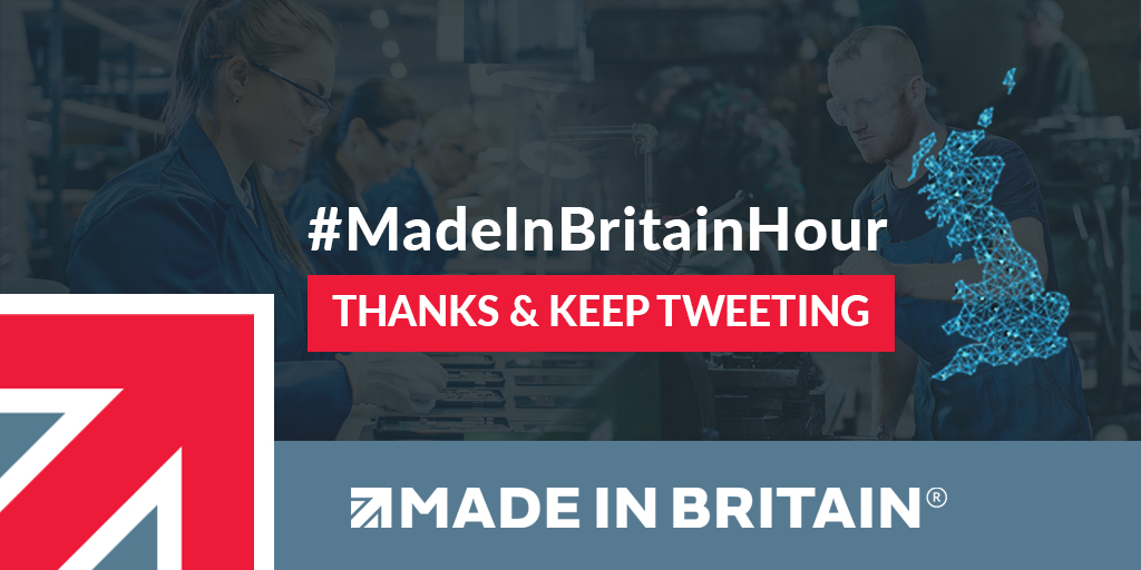 Thanks to all who contributed to #MadeinBritainHour today. Same time next week. 

Until then Stay Safe.

Find out more about Made in Britain's Green Growth Programme here: madeinbritain.org/news/category/…

#MiBHour #MadeinBritain #UKMFG #Manufacturing #UKManufacturing #Sustainability
