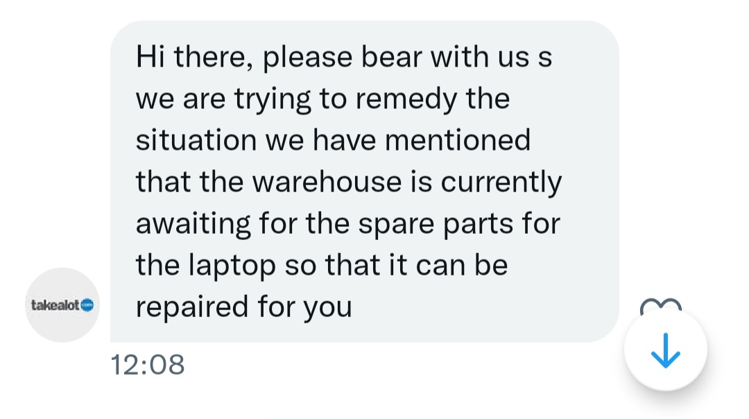 Steph_E_Craig's tweet photo. @TAKEALOT I DO NOT WANT A REPAIRED LAPTOP I WANT A REFUND. 

Is that clear enough for you now? This is your own 21 day refund policy you refuse to honour! #PayBackTheMoney #theft #badservice #unhappy #customer https://t.co/VqKLLttwBy