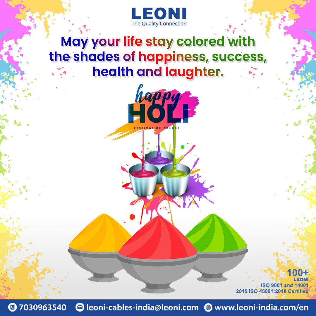 Leoni_Cables's tweet photo. May this vibrant festival spread colorful joy and positive vibes everywhere.
Leoni India wishes you all a safe and Happy Holi!

#holi2022 #happyholi #holifestival #festival #colors #festivalofcolors #indianfestival #holicelebration https://t.co/gEh2FIaBxJ