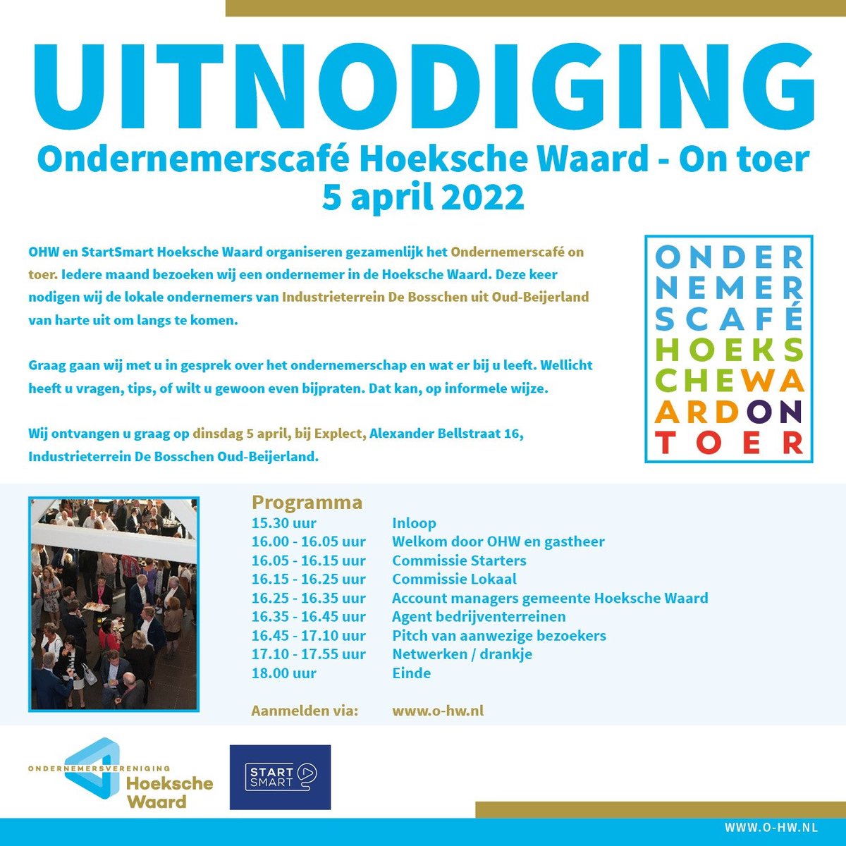 UITNODIGING: Ondernemerscafé Hoeksche Waard on toer 5 april a.s. voor bedrijven gevestigd op industrieterrein De Boscchen in Oud Beijerland. 

Graag vooraf aanmelden via: 
o-hw.nl/agenda/823-14-…

#ohw #StartSmart #lokaal #ondernemerscafe #hoekschewaard