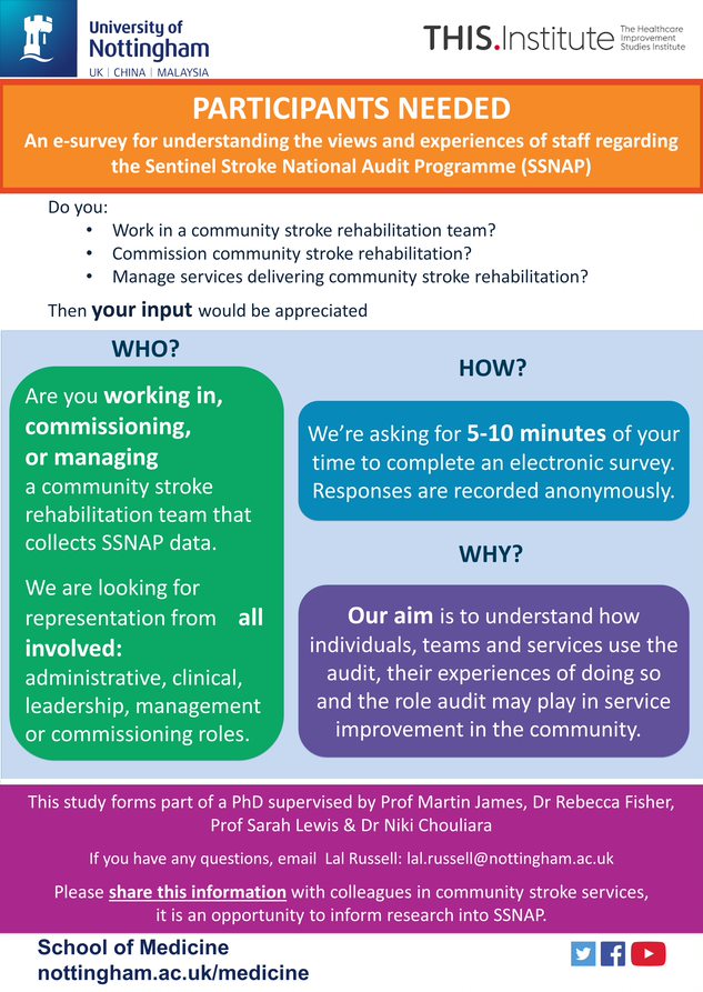 We are looking for feedback from anyone working in, managing or commissioning #strokerehab in the community.  Pls share your experiences in this short survey: bit.ly/3DagBb7 Pls RT &amp; share with colleagues who may be able to help. Survey closes in 10 days. Thank you