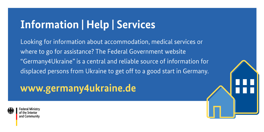 BMI_Bund's tweet photo. https://t.co/CX9T5ge159 is our website with all the latest, verified information for refugees from Ukraine on #entry, #housing, #medical assistance, etc. in Ukrainian, Russian, English and German. More information is being added all the time. https://t.co/x96hFvbj1i