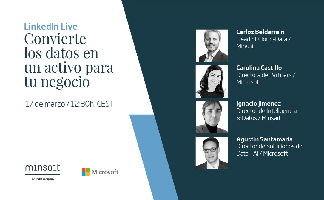 minsaitbyindra's tweet image. 📢¿Cómo convierten las empresas sus #datos en un assets para el negocio? Conéctate a #DataModernizationisNOW y descúbrelo de la mano de #Minsait y @MS_Empresas
Link al evento 👉 bit.ly/3Je1otj
#Cloud #Microsoft