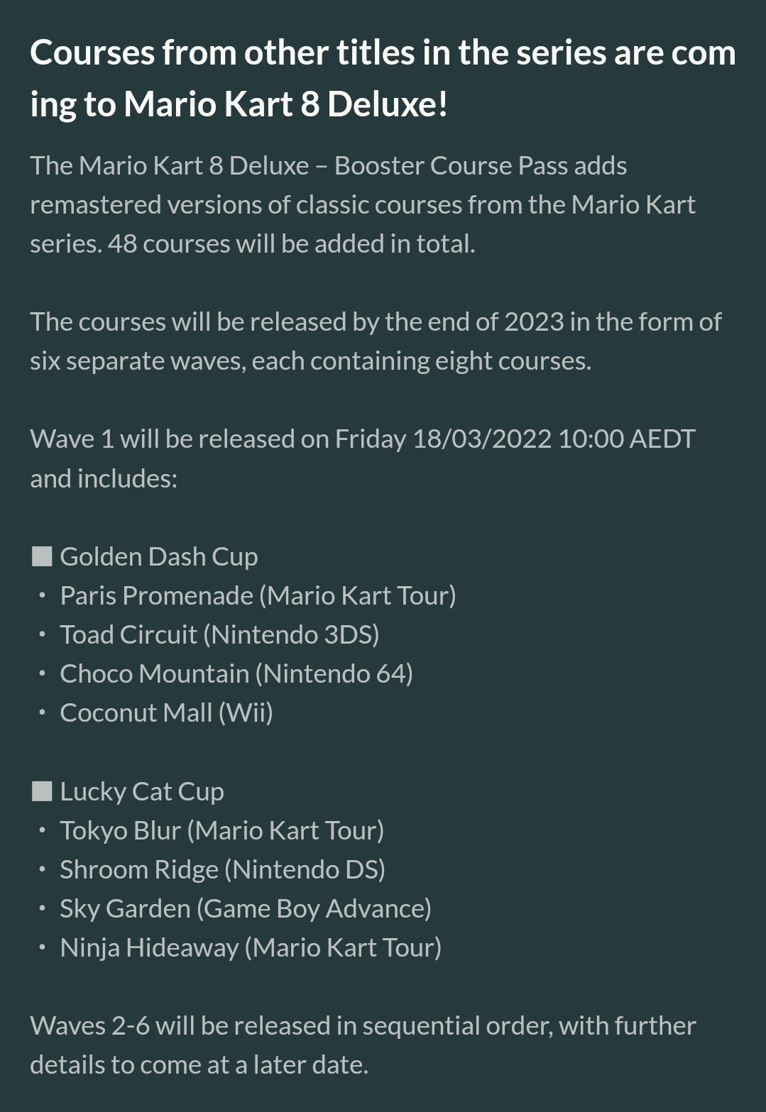 Mario Kart Tour News News Wave 1 Will Be Released On Friday 18 03 22 10 00 Aedt Mariokart8deluxe Mk8dkt Source T Co Mmrh43pphp T Co Udlbnttc7t Twitter