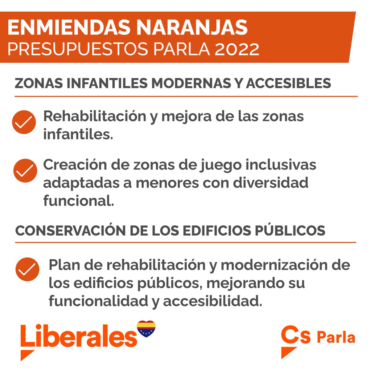 CsParla's tweet photo. 🟠🛝 Rehabilitación y mejora de las zonas infantiles.

🟠🧑‍🦽 Zonas de juego adaptadas a menores con diversidad funcional.

🟠🏛️ Plan de rehabilitación y modernización de los edificios públicos.

🧡 #Liberales #Parla #PolíticaÚtil https://t.co/PCcnfEmqLu