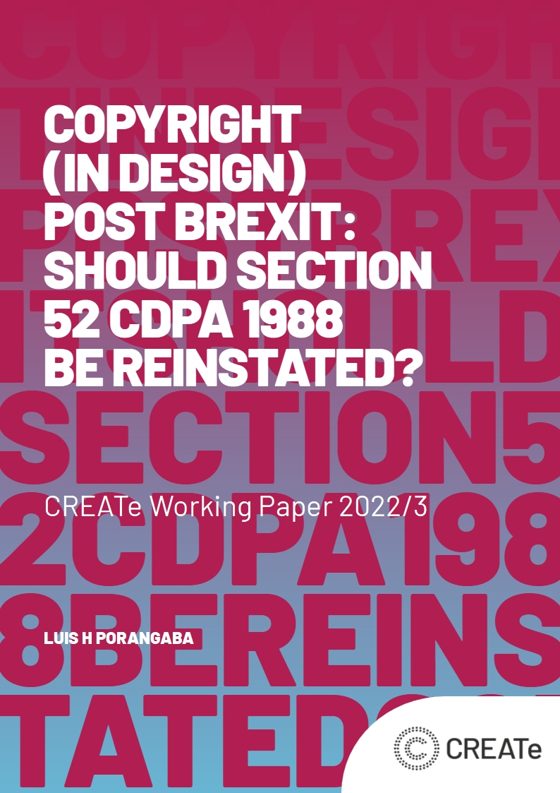 copyrightcentre's tweet photo. New working paper: 'Copyright (in Design) post-Brexit: Should section 52 CDPA 1988 be reinstated?' by Luis Porangaba of CREATe and @UofGLaw
#CopyrightTerm #design #UK #Brexit #PublicConsultation
https://t.co/i2QPbCeYFE https://t.co/fq9SenSzau