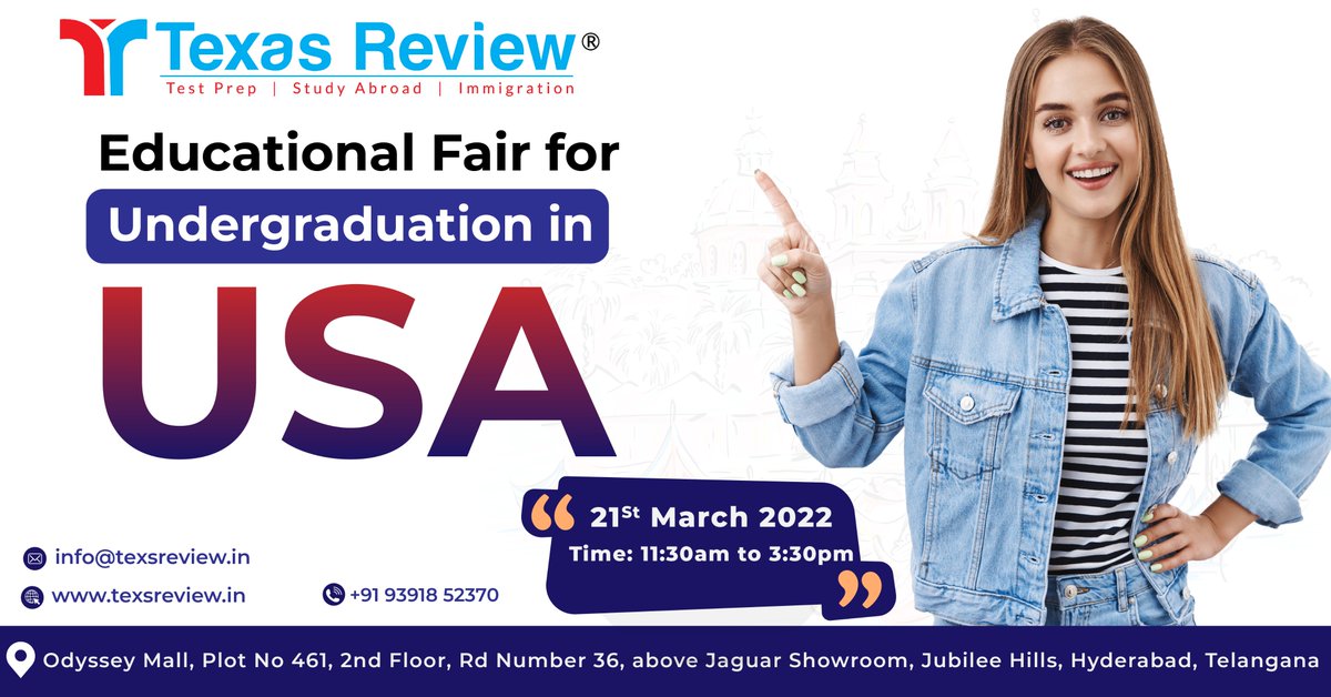 TexasReviewIN's tweet image. Planning to Study your Bachelors in USA? Attend the USA Under Graduation Fair on 21st - March. Meet with the Top 10 Under Graduation Universities Directly. Enroll Now!
.
.
.
.
.
.
.
#studyinusa #usastudy #ugstudy #undergraduationusa #undergraduationinusa #bachelorsinusa