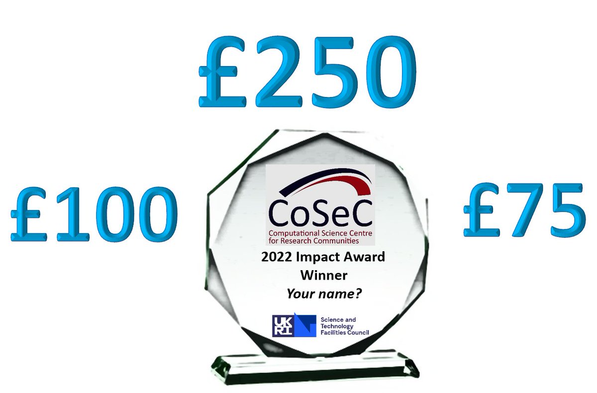CoSeC_community's tweet photo. 📢 Accepting last minute applications for the #EarlyCareers Impact Award 🏆💰 

Have you used/developed #software for #science including (but not limited to) #CASTEP #Longbow #DL_POLY #HAMISH #FESetup #PFARM and more?

👉 https://t.co/WX82drZKz5     
  
@NAGTalk https://t.co/i6H3PwKoYs