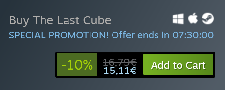 improxgames's tweet photo. The launch discount for The Last Cube has only 7 hours left! Get it now on Steam for 10% off!

✨https://t.co/8i0tEUs2gV✨

#indiedev #indiegame #madewithunity https://t.co/JcBPWlorLy