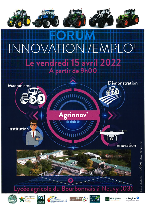 🚨 Forum de l'innovation : J-21 ! 🚨
Rejoignez-nous le vendredi 15 Avril à partir de 9h sur le site du Lycée agricole de Neuvy ! 
De nombreuses démonstrations tout au long de la journée ! Pour plus d'informations contactez nous !
