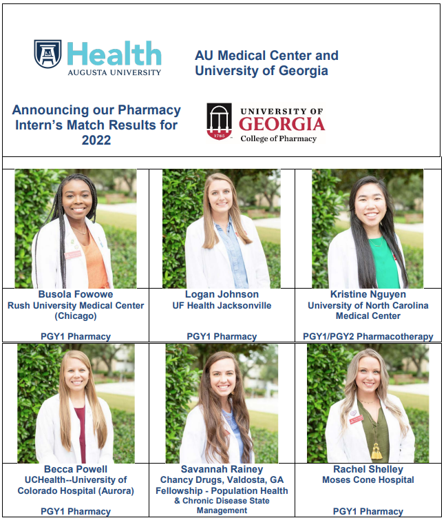 Celebrating ASHP Residency MATCH Phase 1 - AU Medical Center &amp; UGA College of Pharmacy Augusta