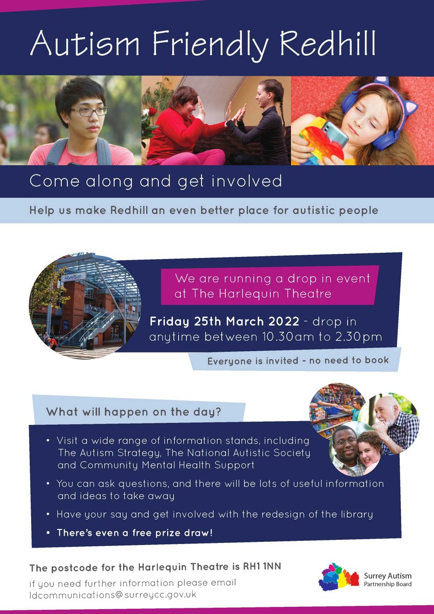 AutismAllStars's tweet photo. There's a great event at The Harlequin Theatre on Friday 25th March that's all about creating a more autism-friendly Redhill!
@HarlequinTheat #Redhill #Surrey #autism #aspergers #autismfriendly #autismevents #allautsitics #actuallyautistic https://t.co/iMSGTp7TOV