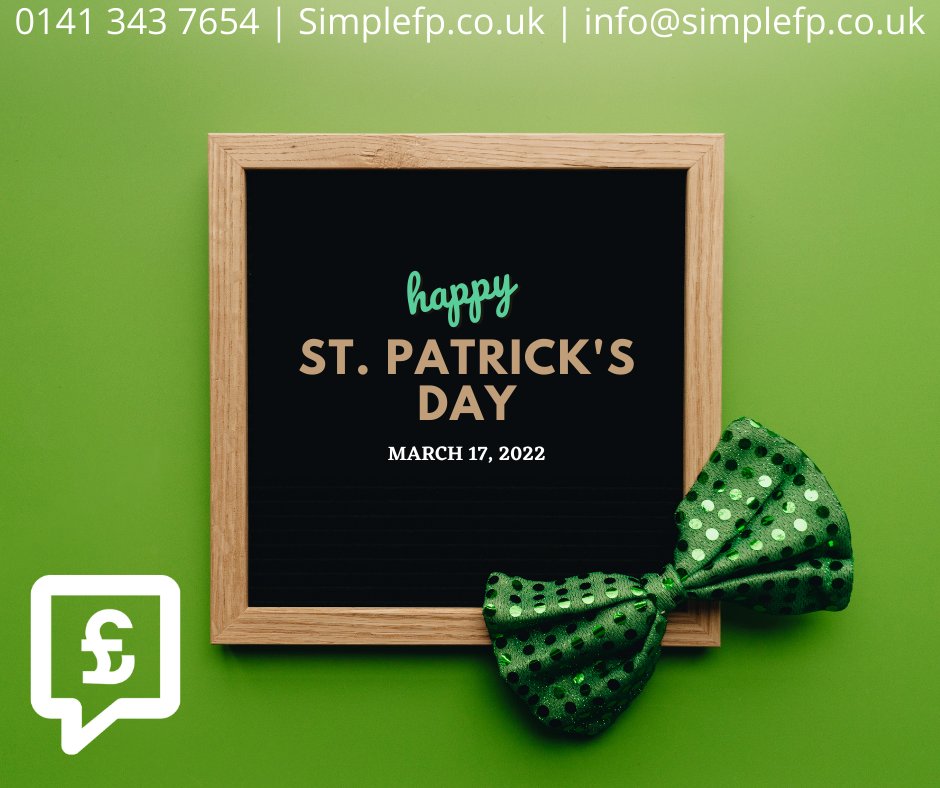SimpleFP's tweet photo. Happy St Patrick's day from all at Simple Financial Planning to all our clients,  We love to provide advice to our clients to make sure they get the best financial options possible! get in touch for more information, 0141 343 7654, info@simplefp.co.uk, https://t.co/hgf4nIyPJU https://t.co/uFXjSUBAwy