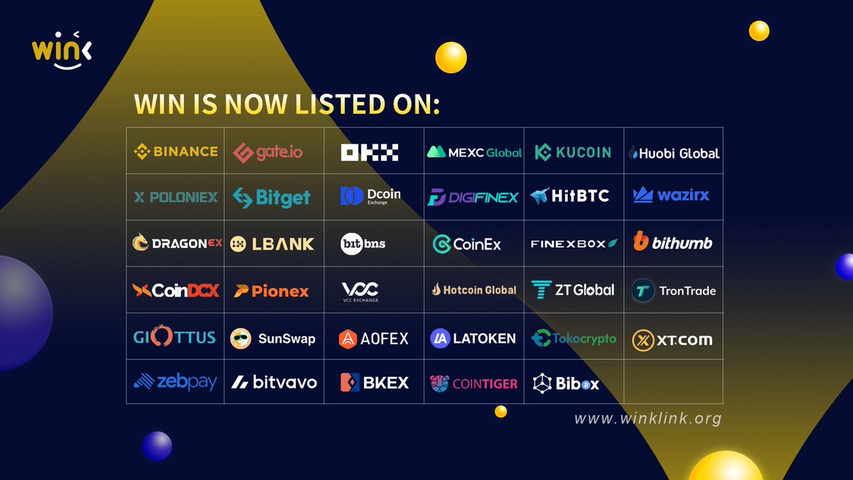 WinkLink_Oracle's tweet photo. 🥳 $WIN is now listed on over 30 exchanges.🔥🔥🔥

📍Which of the following exchanges do you prefer to trade on? 🤔And which exchange will be the next?

👇Let us know in the comments！ https://t.co/veU0Dy9xhW