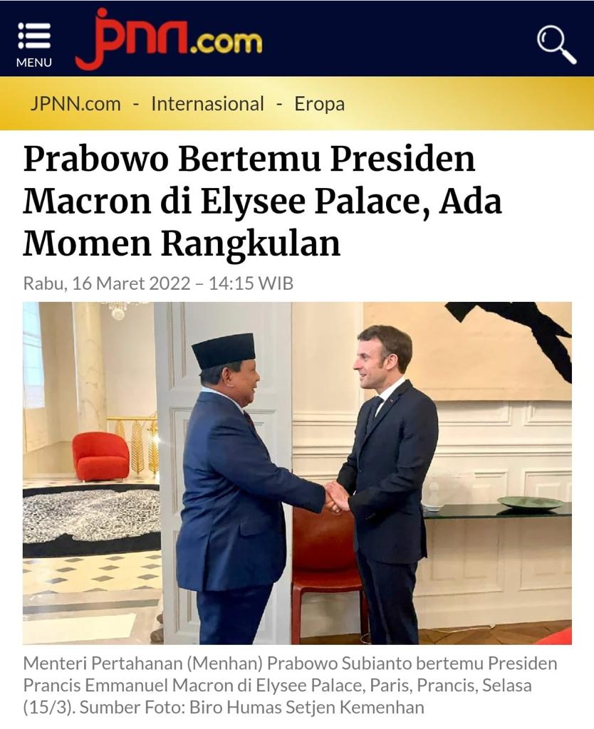 anisara_rahmah's tweet photo. Keren banget nih, Pak Prabowo ketemu dengan Presiden Macron, diundang terhormat ke Istana Kepresidenan Prancis Elysee.

@prabowo   @Kemhan_RI 

Akrabnya Prabowo Macron
Kerjasama Pertahanan Kuat
Indonesia Kita Tangguh https://t.co/31VcuDL0xa