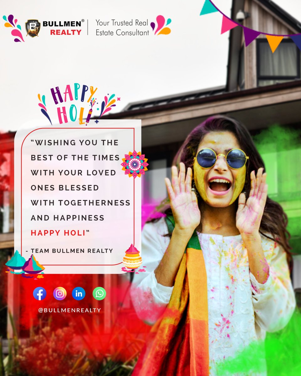 BullmenRealtyIN's tweet photo. Fill your lives and Houses with Colours of Peace, Love and Success.
BULLMEN REALTY wishes you a very Happy and Prosperous Holi.
✨Happy Holi ✨
#holi #happyholi #india #holifestival #home #bullmen #propertyconsultants #realestate #bullmenrealty #colors https://t.co/crHJGssj61