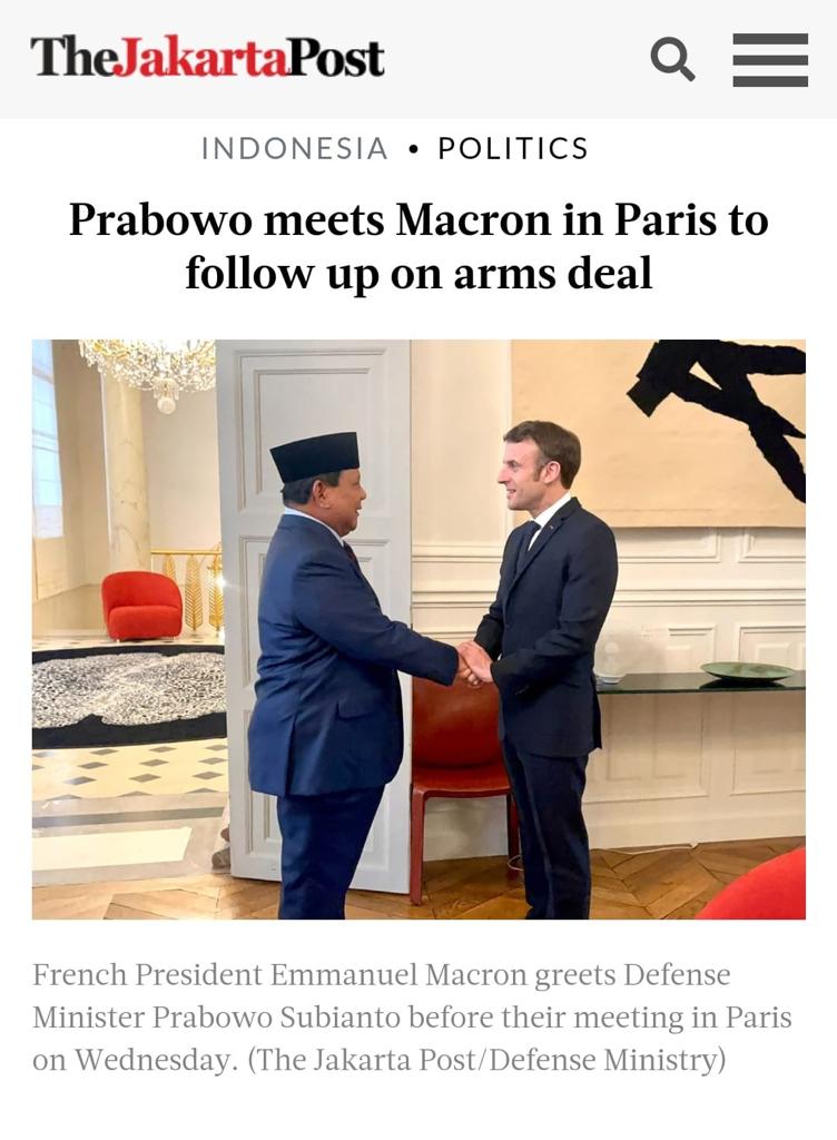 renia_astuti's tweet photo. Fakta. Top banget, Akrabnya Prabowo Macron. Kerjasama Pertahanan Kuat. Indonesia Kita Tangguh. Prabowo Subianto emang diakui keren.

@prabowo  @Kemhan_RI https://t.co/T2zKTdHwX7