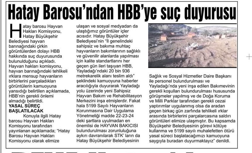 Hatay Barosu Hayvan Hakları Komisyonu olarak konunun takipçisiyiz