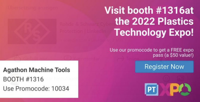 agathon_ag's tweet photo. Use Promo code 10034 &amp; stop by our booth 1316 in two weeks so we can show you our new #GuidingSystemPlus that handles both the main tool guiding + mold centering! https://t.co/kxTrpl0KQr #highprecisionguiding #highprecisioncentering #PTXPO22 #Plastics @plastechmag https://t.co/PJU9KmHTkU