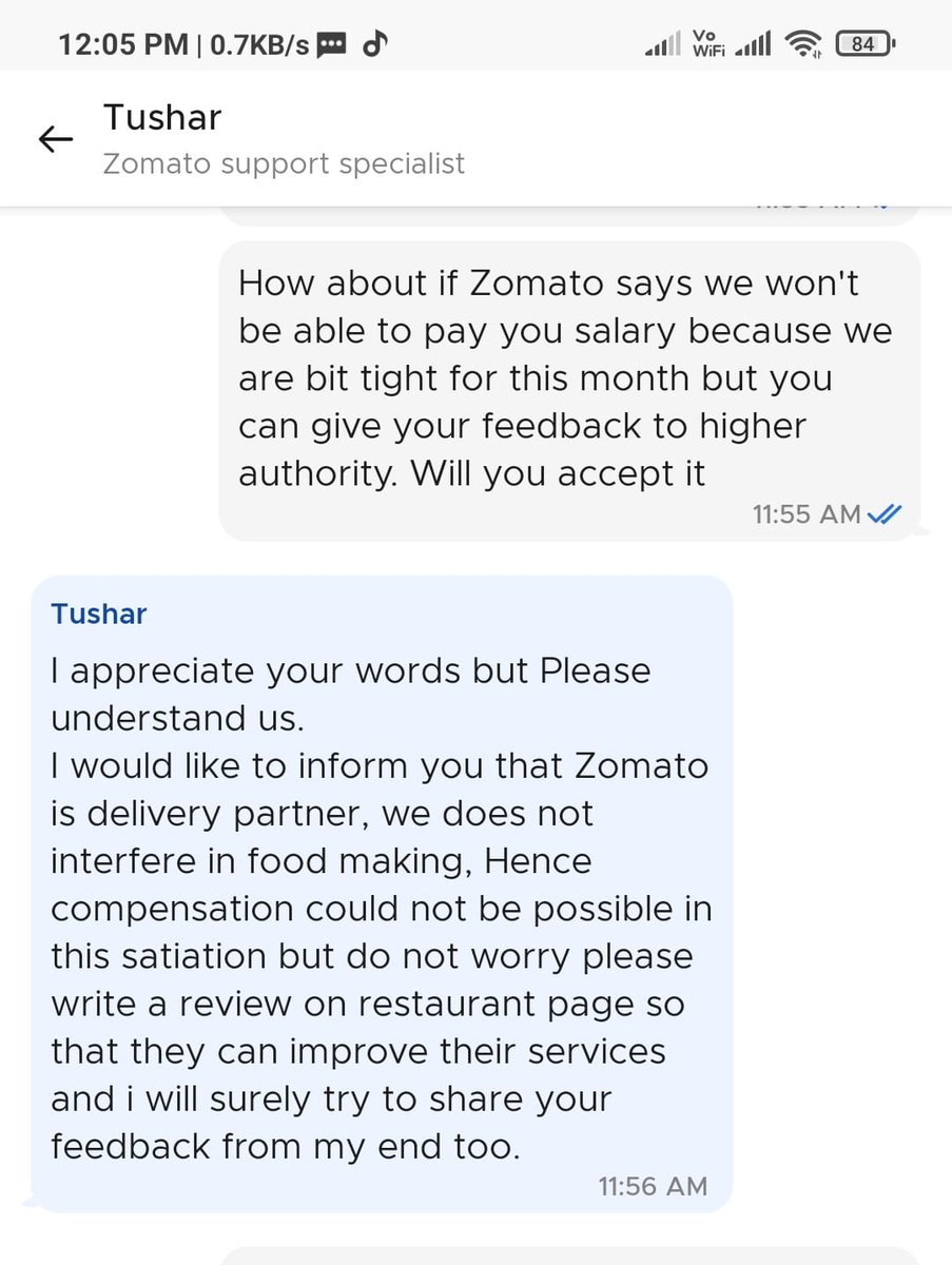 akashberlia's tweet photo. Ordererd Breakfast this morning from @zomato and received burnt food. Rather than receiving refund or replacement, @zomatocare  says all we could do is give a feedback as Zomato is not responsible to ensure quality of food.Time to switch platform @swiggy_in https://t.co/ydutA2rDDA