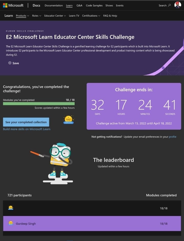 Gurdeep_Saffron's tweet photo. 💥 I have completed #E2 @MicrosoftLearn Educator Center Skills Challenge 🎉🚀
✅ Mission Accomplished 💯🎉🎊
#MicrosoftEdu @MicrosoftEDU
#mieexpert #E2 #Global #E2 #EdGlobal #E2EdTip https://t.co/gvRW5hdtGr
