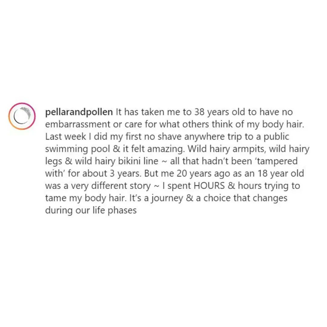 Embarrassment was yesterday!
Thanks @pellarandpollen to share your journey with body hair and to remind us how this choice changes throughout a lifetime. Something we need to remind the younglings about every day!

 #mum #girlmum #sexed101 #bodyhair #hairremoval