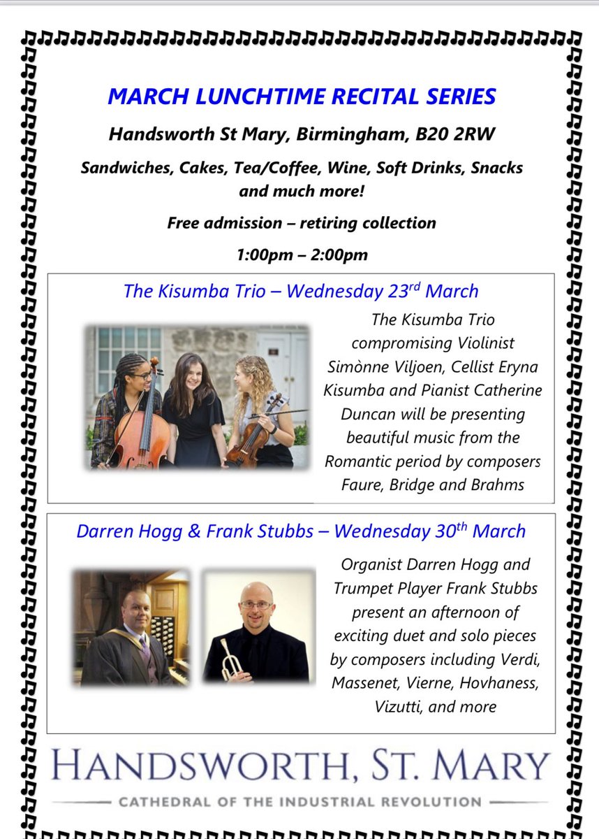 Details of our forthcoming recital series, starting on 23rd March. All welcome #LiveMusic #COTIR
