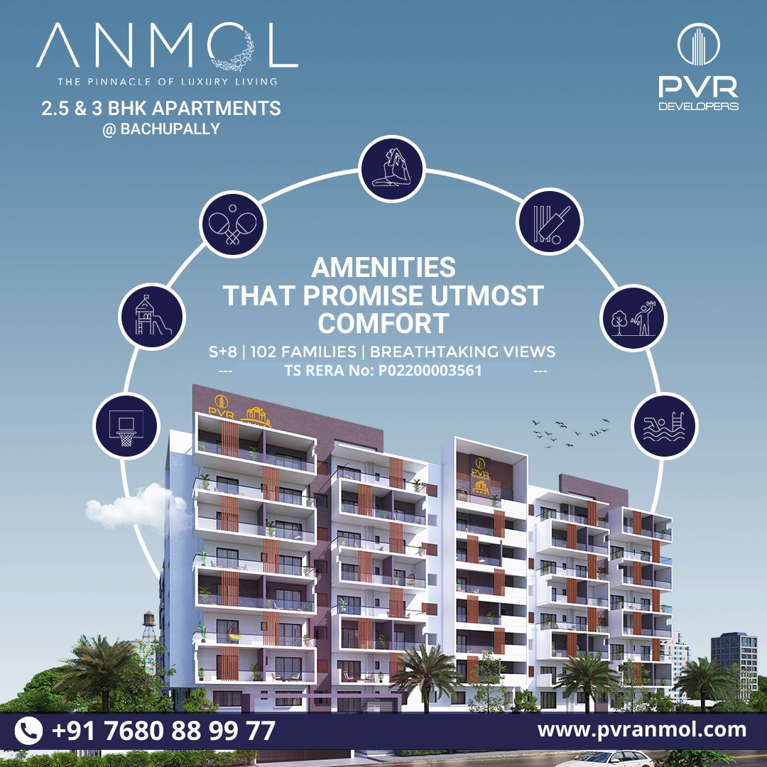 DevelopersPvr's tweet image. 𝟮.𝟱 𝟯𝗕𝗛𝗞 𝗟𝘂𝘅𝘂𝗿𝘆 𝗔𝗽𝗮𝗿𝘁𝗺𝗲𝗻𝘁𝘀 𝗳𝗼𝗿 𝗦𝗮𝗹𝗲 #𝗕𝗮𝗰𝗵𝘂𝗽𝗮𝗹𝗹𝘆
𝗢𝘃𝗲𝗿𝘃𝗶𝗲𝘄:
✅2.5&amp;amp;3BHK
✅102 Families
✅S+8 Floors
@DevelopersPvr
TSRERA No: P02200003561
Amenities that promise utmost comfort #pvranmol
📞:𝟳𝟲𝟴𝟬𝟴𝟴𝟵𝟵𝟳𝟳
#pvrdevelopers #3bhksale