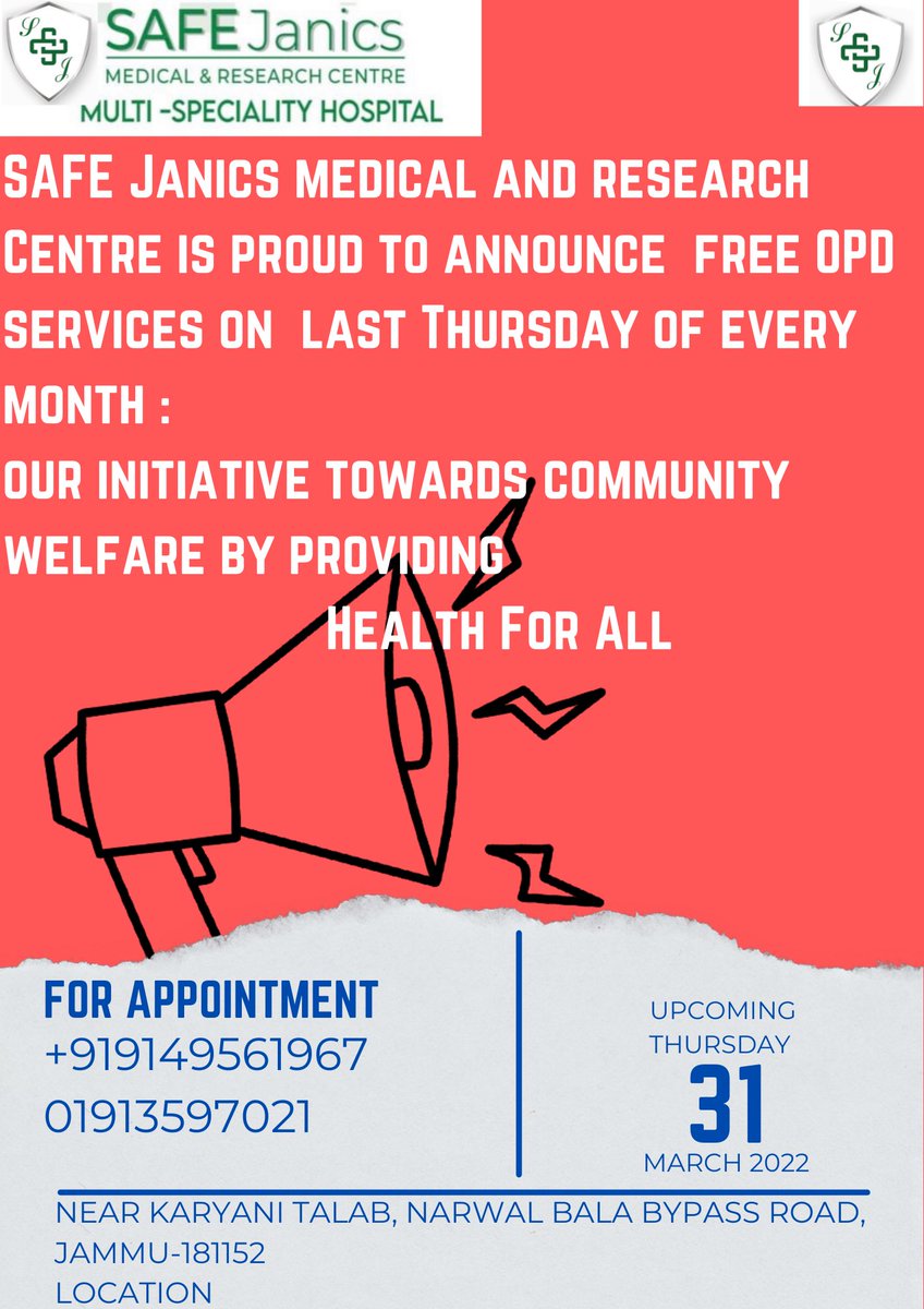 safejanics's tweet photo. Happy to announce our free OPD 
Last Thursday of every month 
Health For All https://t.co/yu9Pzyq1lr