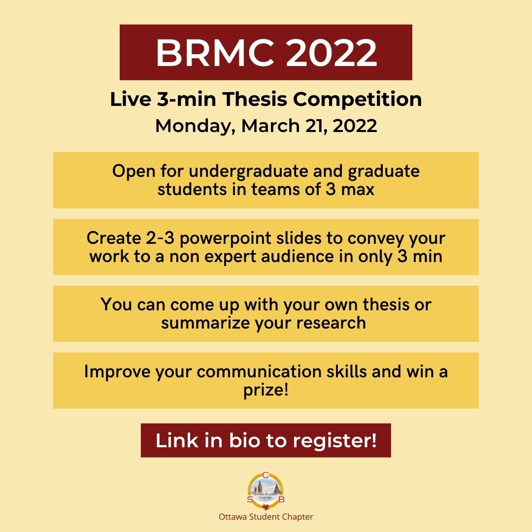 OSCCBS's tweet photo. Participate in uOttawa's first-ever live 3 minutes thesis competition! Extra points if you can dance your thesis https://t.co/UiXm5j4gQt https://t.co/EcKnpddRwX