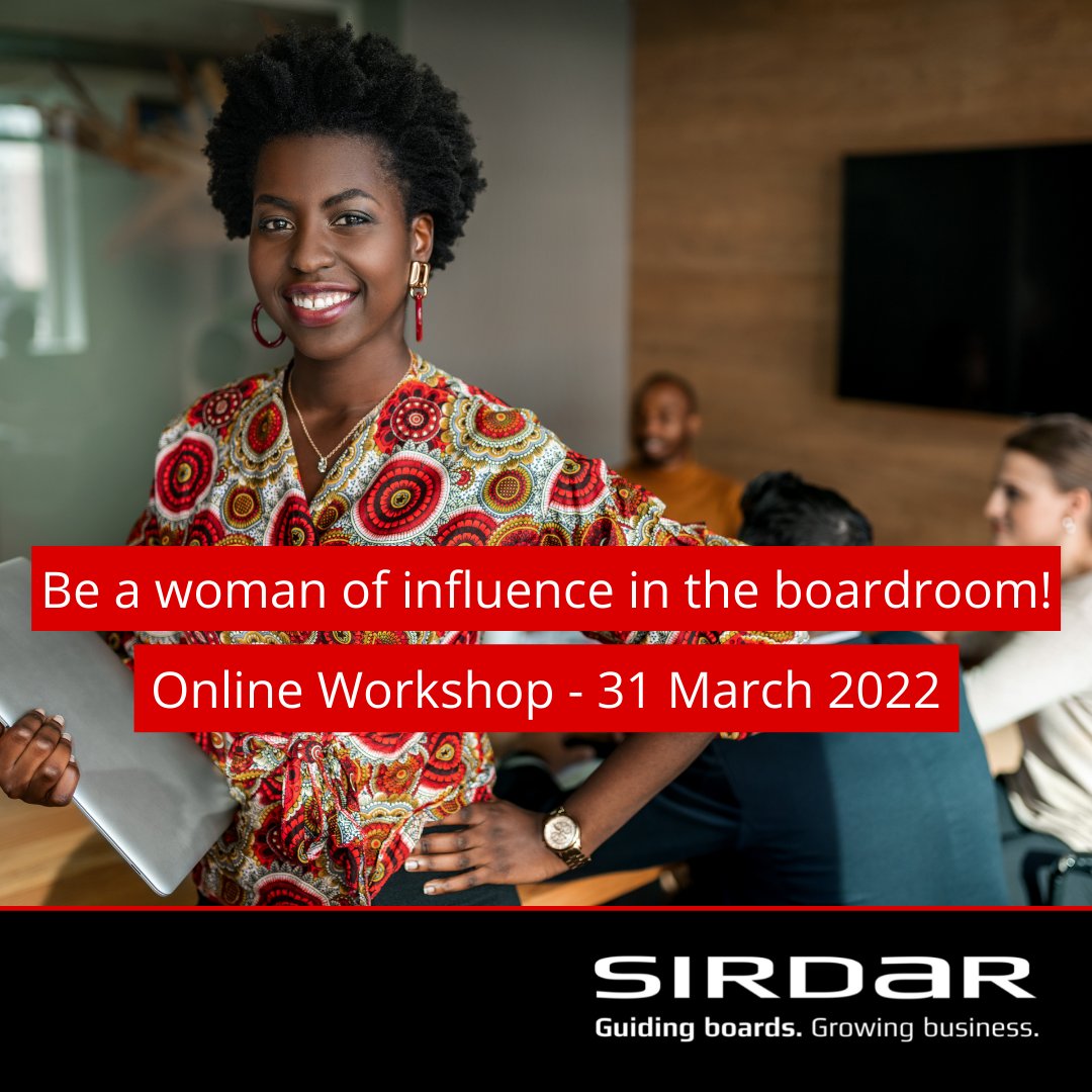 SirdarGroup's tweet image. Join governance expert @catherinee12345 for a three-hour online #Workshop on 31 March as she shares how to be a woman of influence in the boardroom whose opinion is celebrated and respected, who positively influences and who contributes confidently. 
lnkd.in/g7PmUcdp