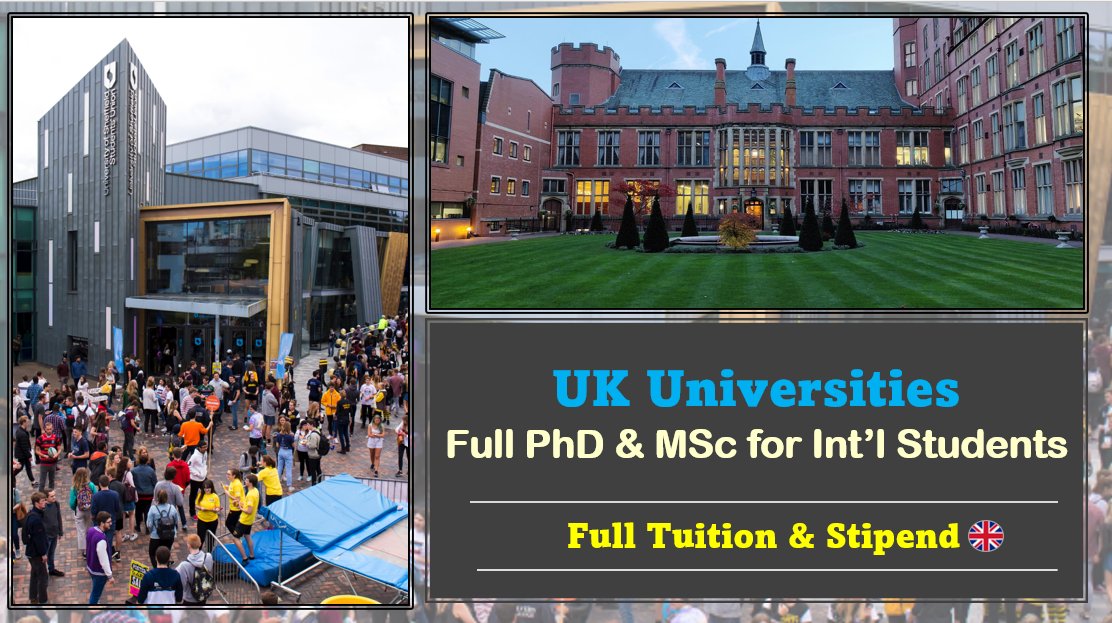 There's still time to apply!

Many UK universities are still accepting fully-funded MSc &amp; PhD applications. They include top programmes at Kings College, Sheffield, LSE, Imperial, Reading.

Before saying  UK doesn't have scholarships, check these out : youtu.be/gMrsZUOXiJM