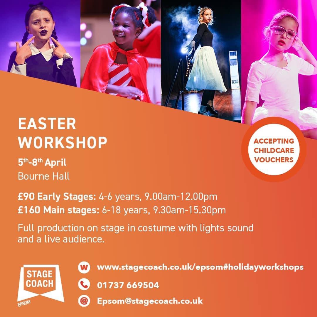 epsomstagecoach's tweet photo. Extra class added due to popular demand! Easter Holiday Show in a Week. Join us @Bournehallewell for a full scale production on stage, make new friends and be part of the fun! 🎉 epsom@stagecoach.co.uk #holidayfun #holidayclub #theatreschool #funfunfun https://t.co/4rAw9HN1lW