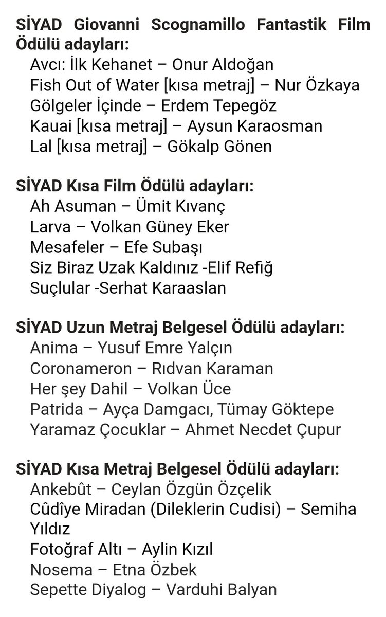 SİYAD Onur ve Emek ödülleri sahipleri açıklandı! Kısa film, belgesel ve fantastik film dallarındaki adaylar da belli oldu!