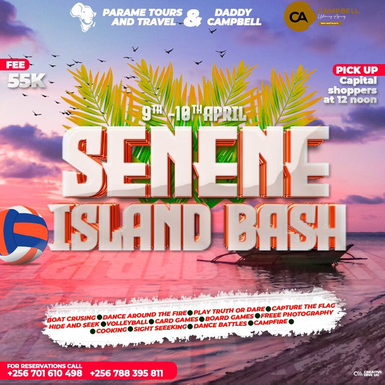 Parame_Tours's tweet photo. THE SENENE ISLAND BASH presented to you by @Parame_Tours & @Mr_Heynas_Son from 9th to 10th April, 2022.
#Senene #ParameTours #CampbellUshering
DONT MISS OUT!
Call us via:
0701610498/0788395811/0705272740/0393236364. https://t.co/NIzrC8ddzo