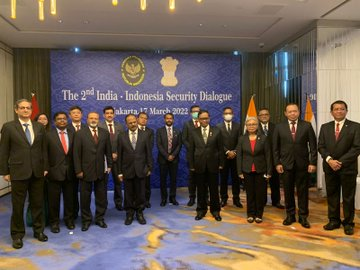 ANI's tweet photo. NSA Ajit Doval co-chaired 2nd India-Indonesia Security Dialogue with Mohammad Mahfud, Coordinating Minister of Political, Legal &amp; Security Affairs. They discussed issues including cooperation in counter terrorism, maritime, defence and cyber: Indian Embassy in Indonesia https://t.co/ICXrplKJd6
