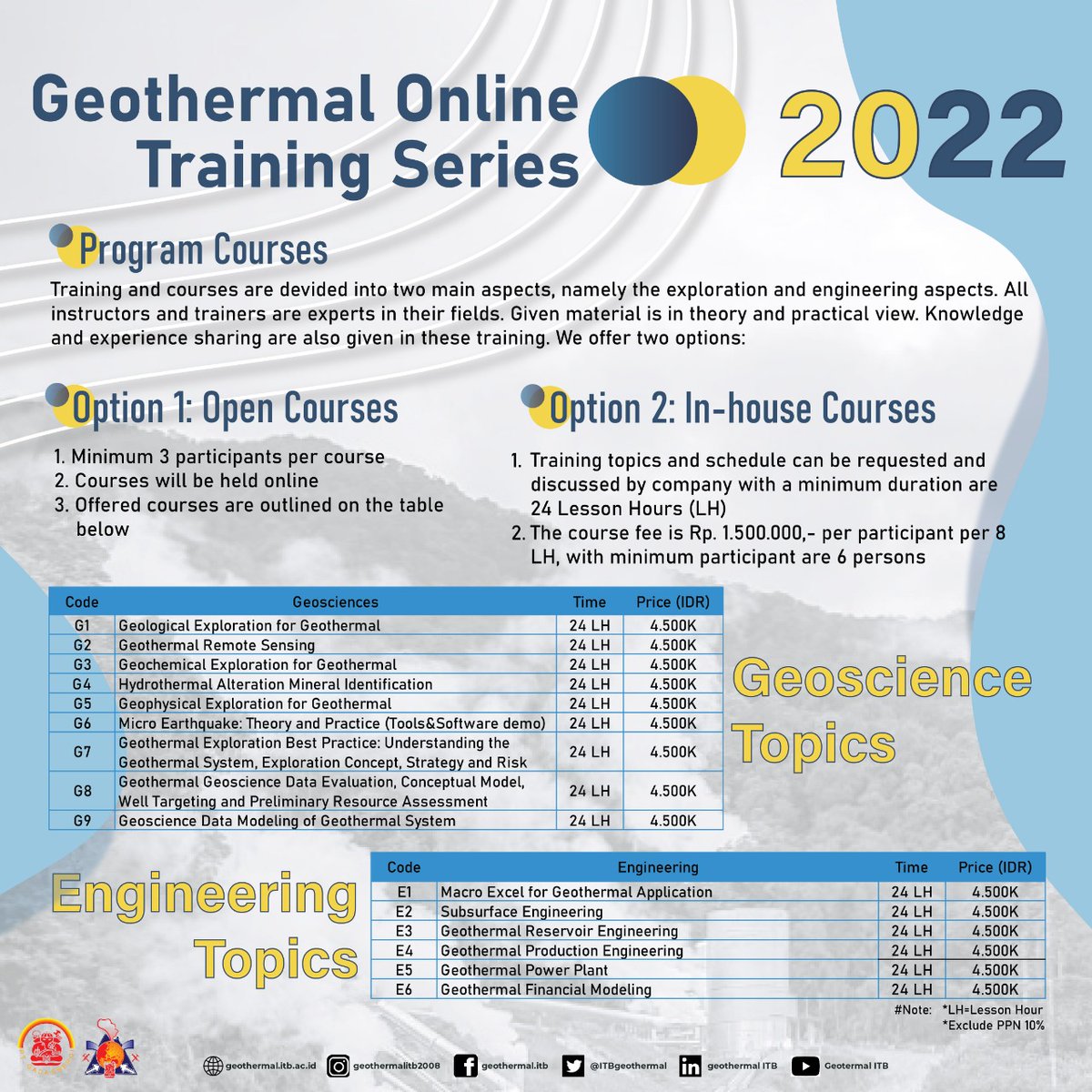 ITBGeothermal's tweet photo. Geothermal ITB kembali membuka "Geothermal Training Series 2022"
Pendaftaran : https://t.co/rLc9BlTp0L
#Geothermal #GeothermalTraining #GeothermalforEveryone #ITB https://t.co/XfQmQcGxUD