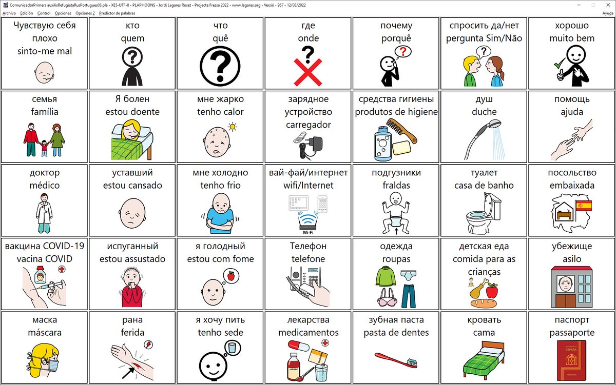 totipm's tweet photo. The @TobiiDynavox  Ukrainian Refugee Communication Boards and Toolkit Book are now ready for download in Ukrainian, Russian, Arab to Catalá, Castellano, Français, Português. Made with Plaphoons. PDF ready to  print. Thanks: Masha, Najat, Rui, @arasaac.🙂
https://t.co/xW0haK61uR https://t.co/cSQqPm7lix