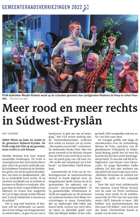 HabtamudeHoop's tweet photo. Een aantal mooie resultaten in Fryslân. SAM (GL, PvdA, D66) de grootste in de Waadhoeke. En de PvdA de grootste in Leeuwarden, Heerenveen, Harlingen en Súdwest-Fryslân!🔥#gemeenteraadsverkiezingen2022 https://t.co/ewDaCXjqdN