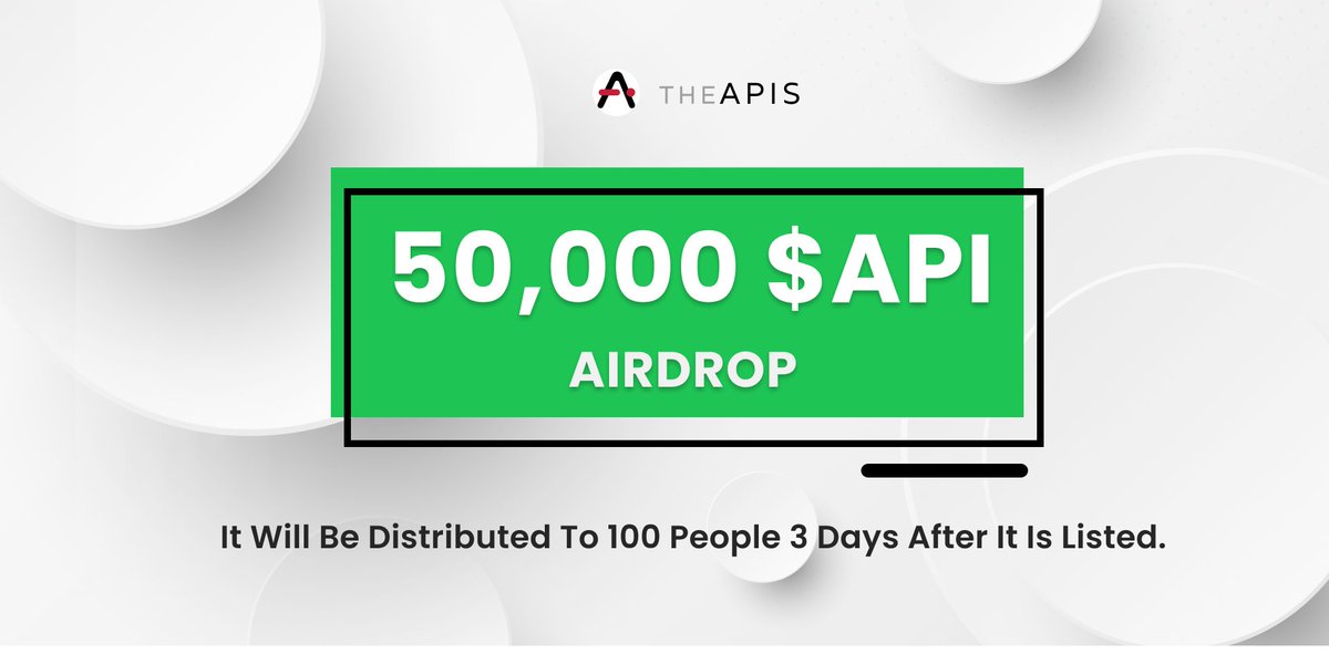 TheAPIS_xyz's tweet photo. 🔥 It's Airdrop time!

💰 50,000 $API tokens up for grabs! 100 lucky winners!

📌 To Win:
👉 Join https://t.co/3SlbISNdZd
👉 Follow @TheAPIS_xyz
👉 Like, Retweet and tag your frens
👉 drop your #ETH wallet

Winner will be picked in 72 Hours

#AirDrop #NFT  #Giveaway https://t.co/XmtIQlVn8i