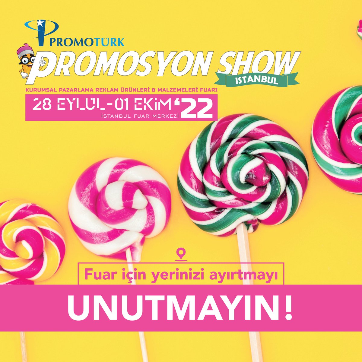 Kurumsal pazarlama ve reklam ürünleri sektörünün marka fuarı PROMOSYON SHOW İSTANBUL, 28 Eylül - 01 Ekim 2022 tarihleri arasında İstanbul Fuar Merkezi'nde. Katılımlarınızı heyecanla bekliyoruz. 🎁🎉
#psi2022 #promosyon #promotion #promosyonshow #promoexpo #promoturkdernegi